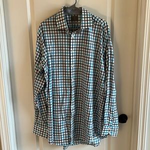 Thomas Dean Aqua/Gray XXLT Dress Shirt.